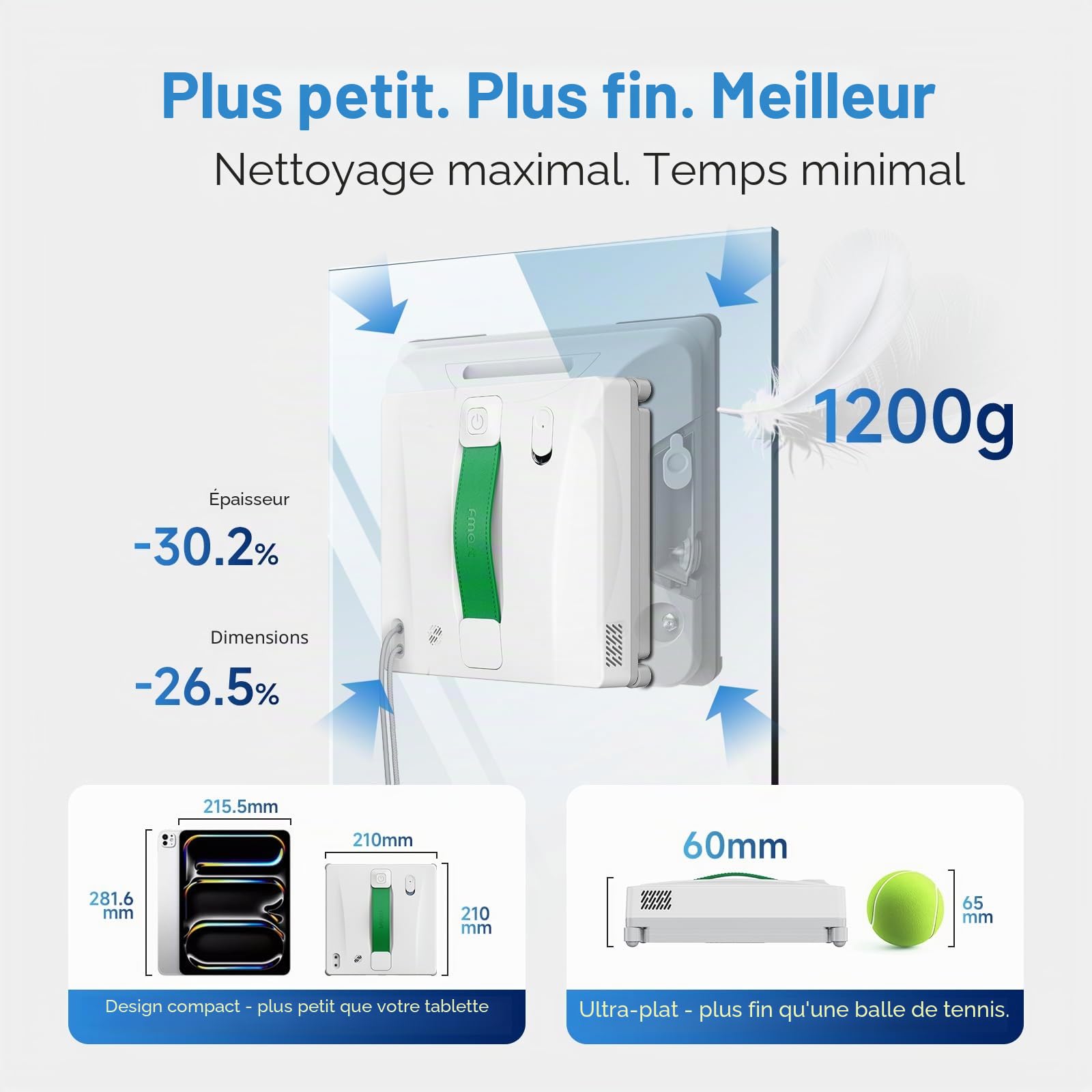 Fmart Robot nettoyeur de fenêtres W8 avec fonction pulvérisation, puissance d'aspiration 8000 Pa et technologie de détection des bords, robot de nettoyage automatique pour vitres avec 4 modes de