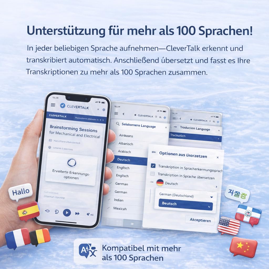 CleverTalk Q1 KI-Sprachrekorder | Sprachaktiviert | Mobile App, Mac, Windows und Web | Europäische Cloud DSGVO | 64GB | HD-Audio 1536kbps | USB-C