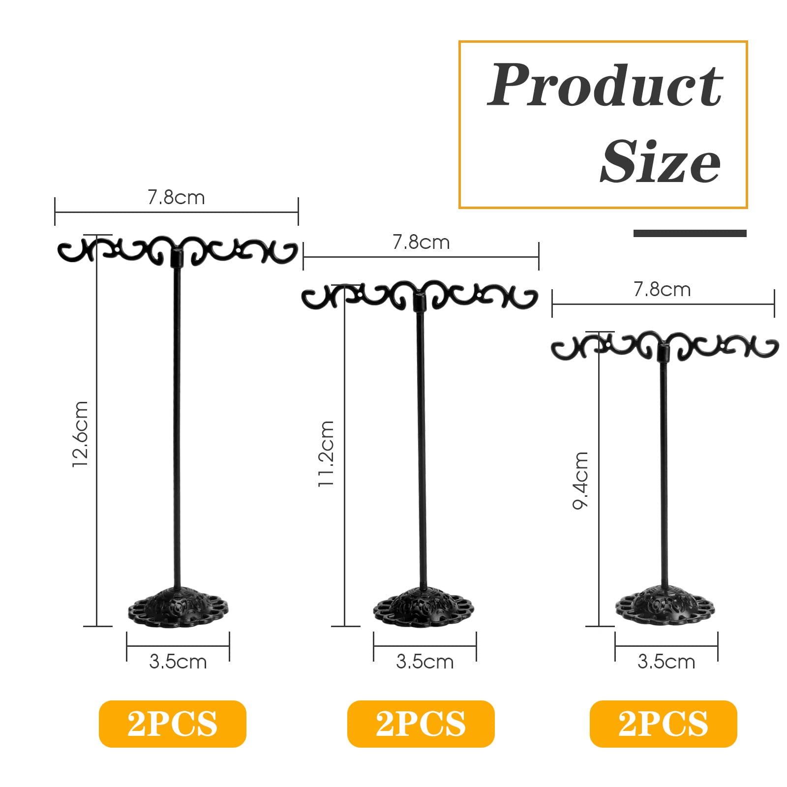6 Porta Orecchini A Forma Di T - Espositori Per Gioielli In Metallo Nero, Altezze 9/11/12 Cm - Foto 7