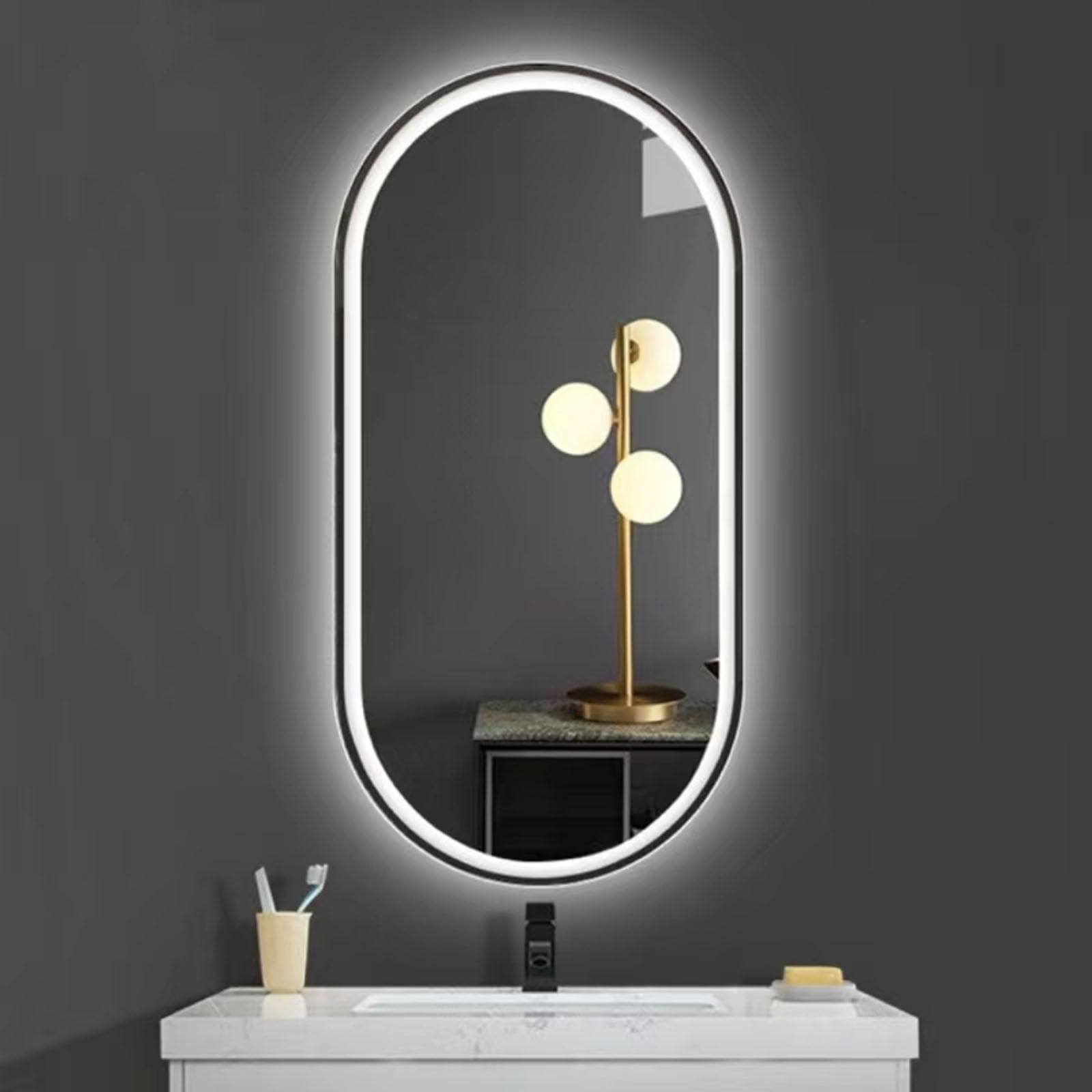 Specchio ovale a LED dimmerabile, 40 x 70 cm, 40 x 80 cm, 50 x 80 cm, 60 x 90 cm, moderno specchio da parete per bagno con controllo touch, 3 opzioni di colore, ideale per qualsiasi arredamento