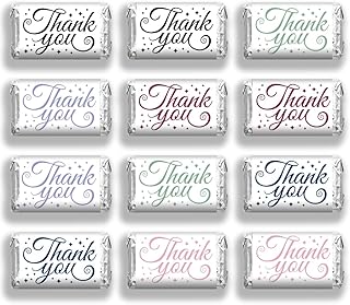 arricraft 120 Pcs Modern Thanks Candy Wrappers, Thank You Mini Candy Bar Wrapper Chocolates Bar Label Stickers for Guests Wedding Birthday Party Favors (No Candy) 1.4x2.6inch