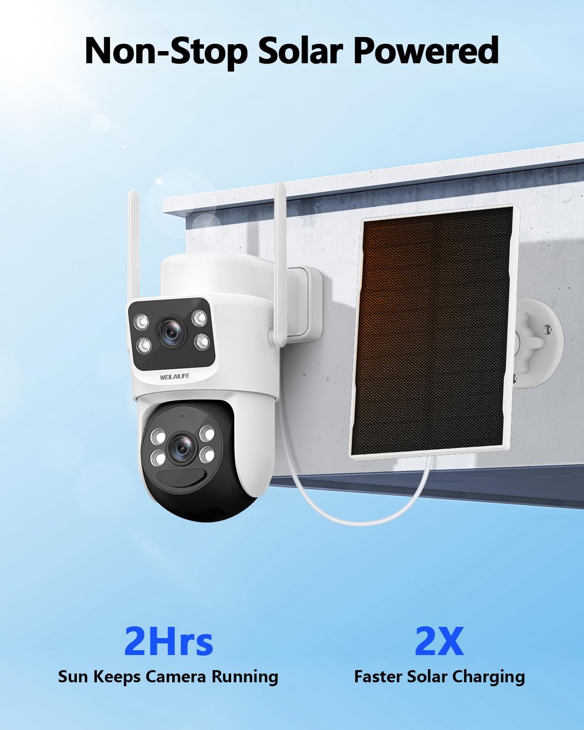 WEILAILIFE 【Sistema di sicurezza tutto in uno】 Telecamere di sicurezza da 4 MP wireless per esterni, sistema di telecamere di sicurezza PTZ ad energia solare, sistema di videosorveglianza domestica
