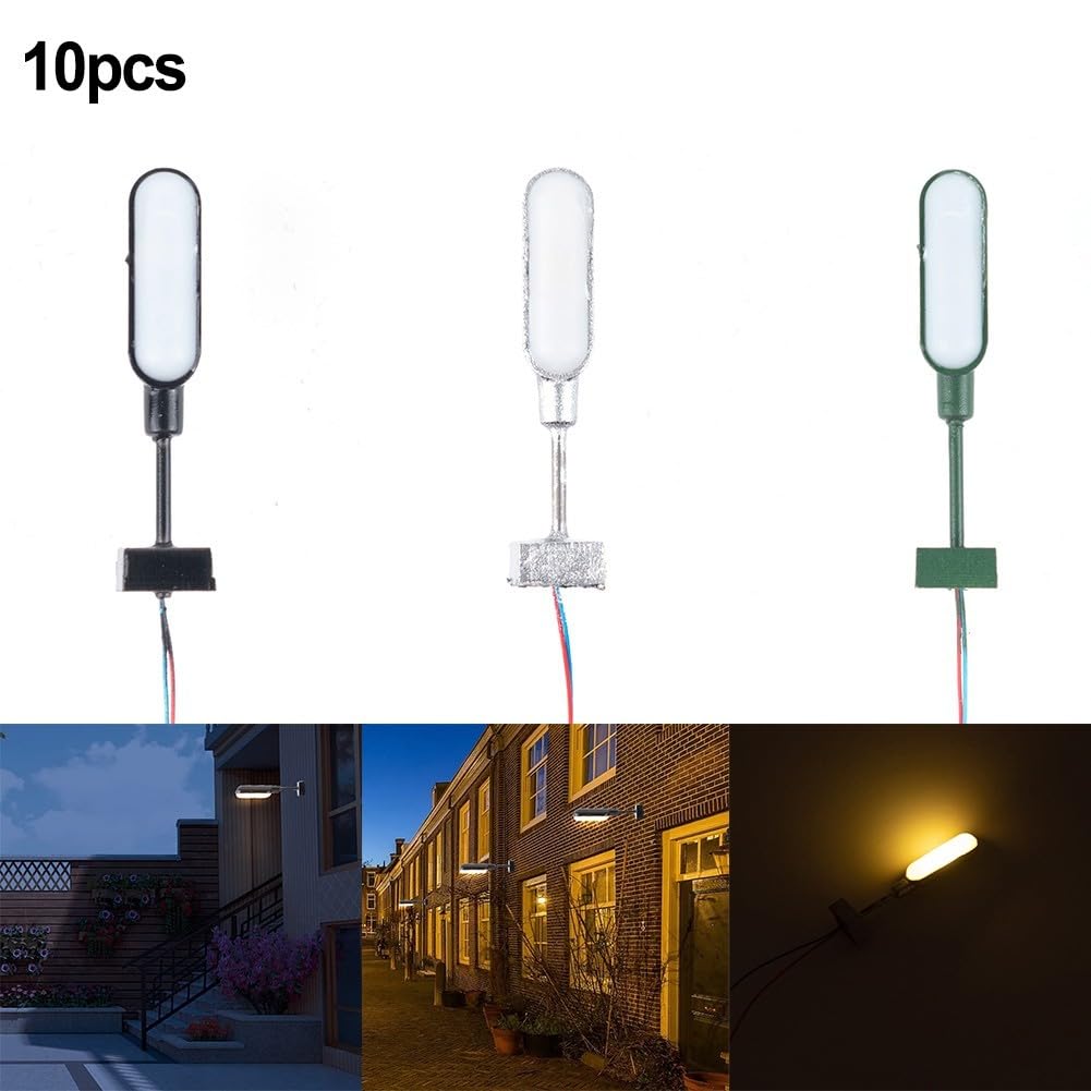 10pcs Model Railway Led Lamppost Lamps, Street Lgihts N Scale, Model Railway Lights, LED Lattice Mast Light For Track N Platform Light Kit, 28mm, Miniatures Sand Table Accessories (Silvery)