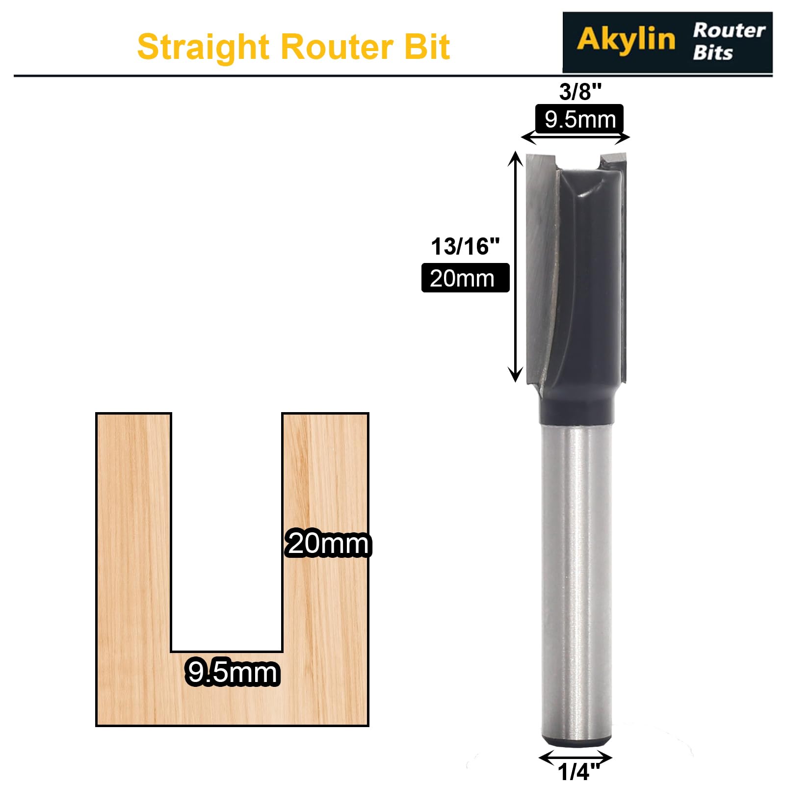 Akylin Straight Two Flute Router Cutter Bit, 1/4 Inch Shank Tungsten Carbide Router Cutter - Image 2