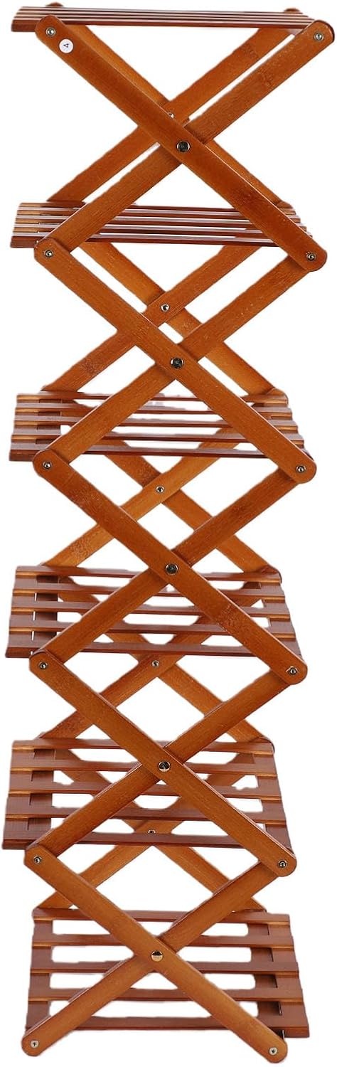 Irishom 6 Tier Foldable Shoe Rack No Assembly Tall Narrow Shoe Shelf for Entryway Corner Bedroom Hallway