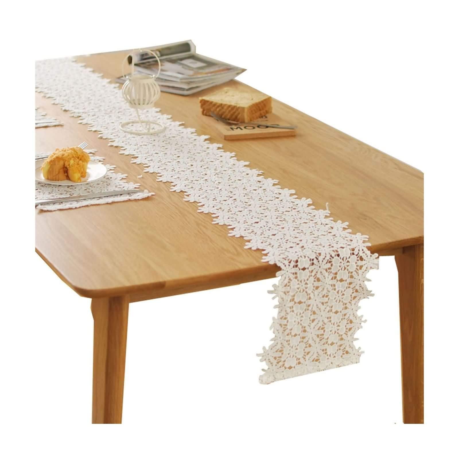 Outdoor Table Runner, 22x160cm Blanco Patrón de Flor Hueca Poliéster Decoración Centro de Mesa Salon