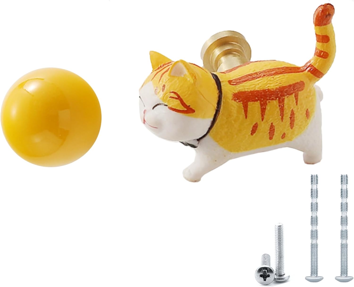 Cute Animal Knobs,Cupboard knobs Lovely pulls,2pcs Ball & Cat Shape Drawer knob, with Screws for Cabinets,Closet, Modern Dressers,Shoe Cabinets,Wardrobe Children's Room (Orange)