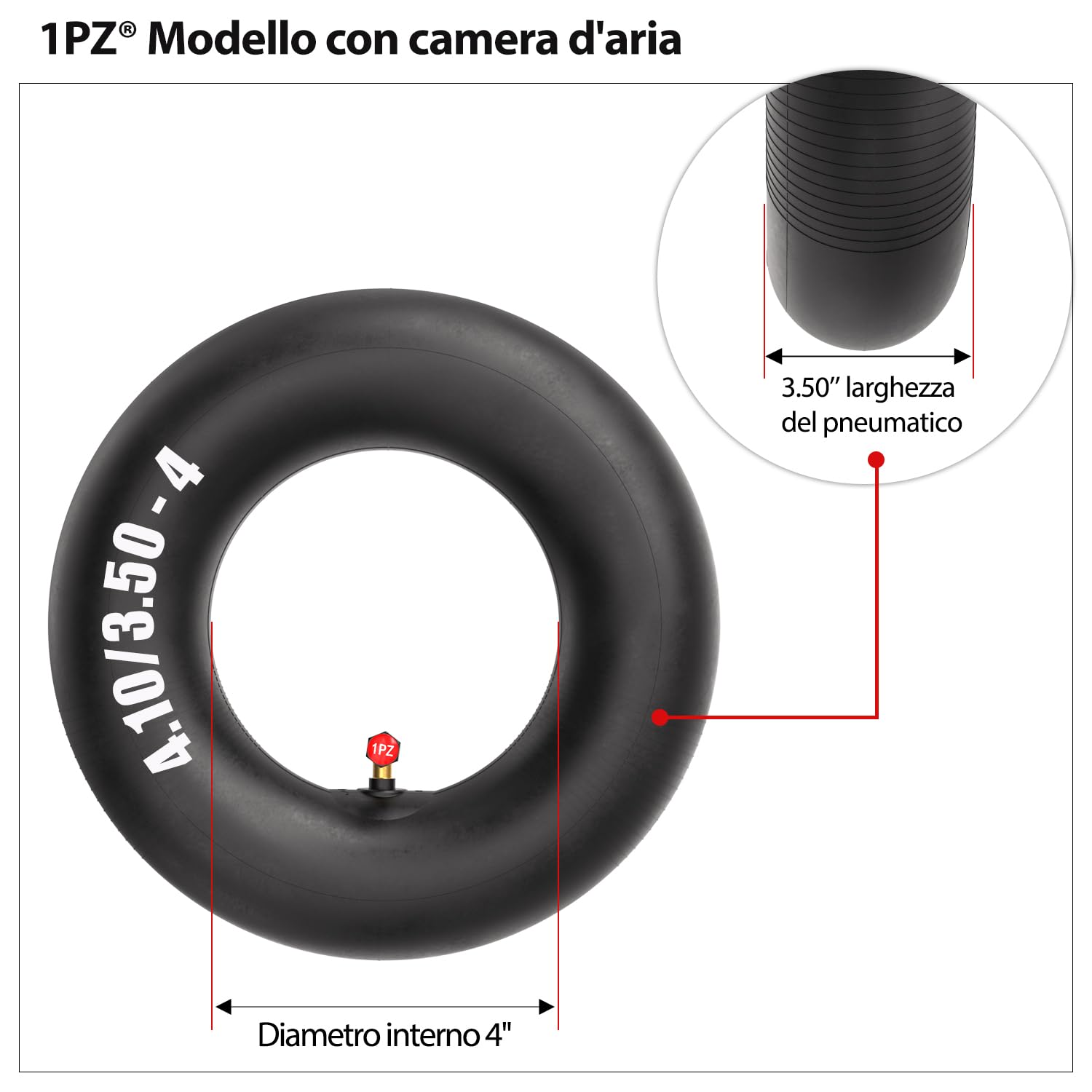 1PZ IT1-C5F 4.10/3.50-4 4PR Pneumatico con Camera d'Aria Compatibile con Carrelli da Trasporto, Rimorchi, Carrelli da Giardino a 4 Ruote Giardino Spazzaneve Tosaerba Generatore Moto Scooter
