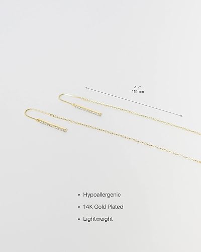 Miniatura 5 de Aretes de cadena de oro de 14 quilates para mujer, aretes de rosca de oro para mujer, aretes de doble perforación, aretes de hilo Aretes colgantes
