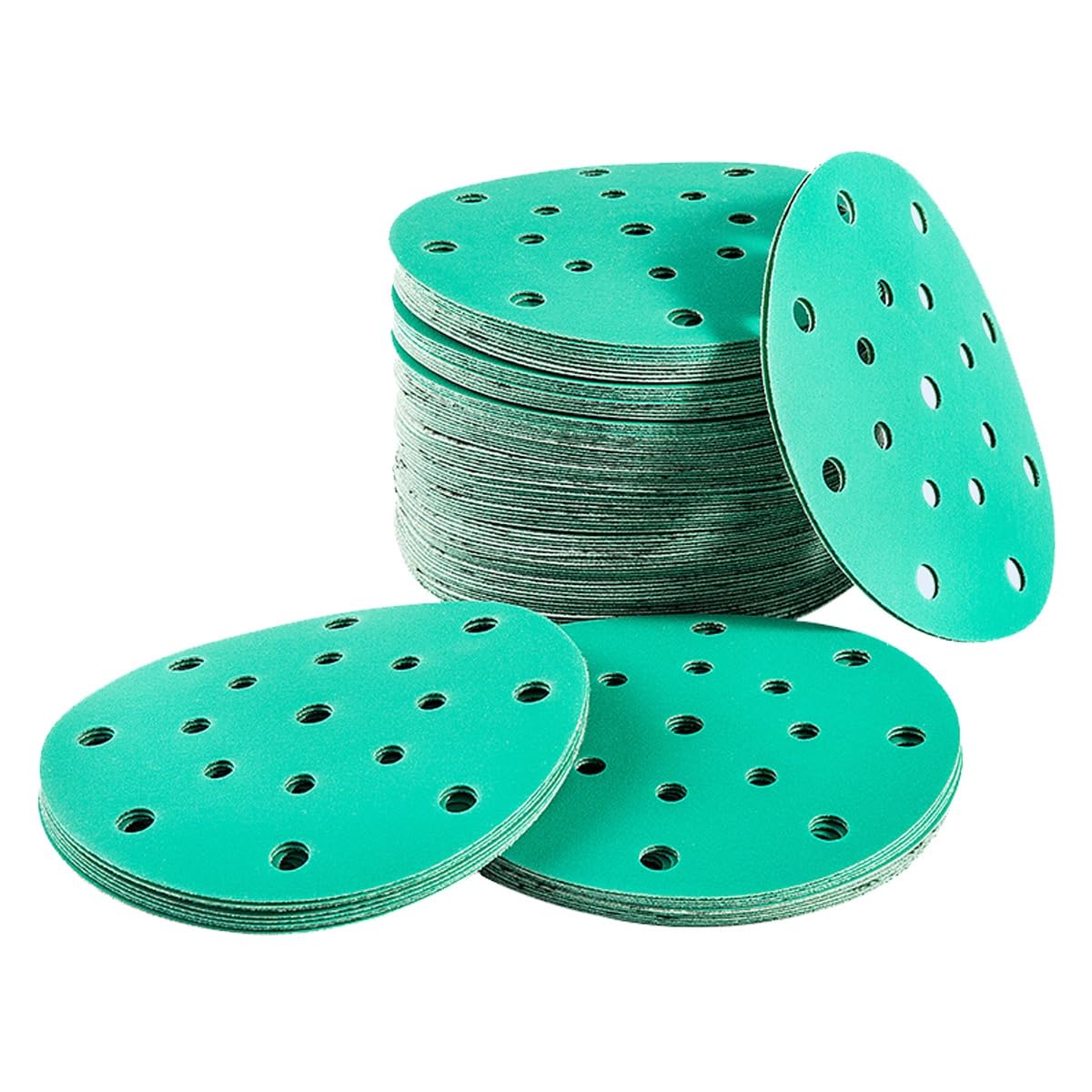 Discos de lijado de 150 mm: 100 almohadillas de lijado con gancho y bucle con grano 60-2000 for lijadora orbital aleatoria, juego de papel de lija surtido de 17 agujeros(180grit)