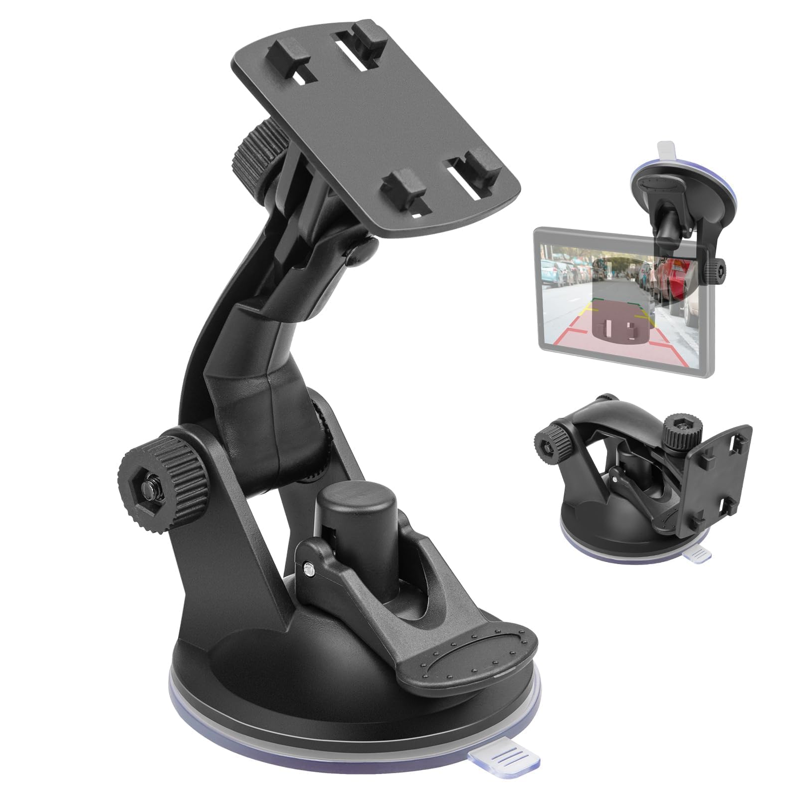 EWAY 4-Hole Direct Fit Suction Cup Mount for Backup Camera 4 3 5 Monitor Knob-Lock Adjustable Dashboard Windshield