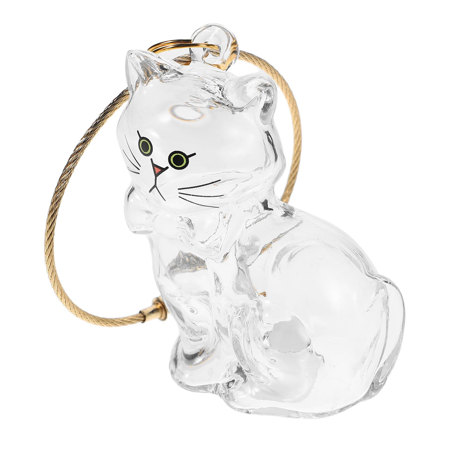 BESTonZON Pet Hair Keepsake Keychain Clear Glass Cat Shaped Storage Jar with Key Ring Memorial Cat Hair Collector Keychain for Pet Owners