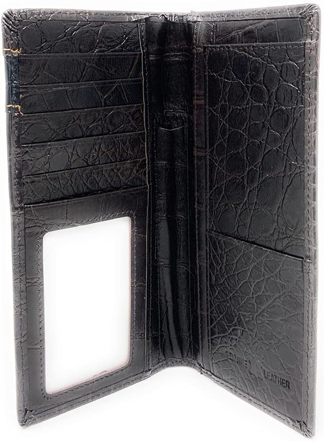 Western Premium Genuine Leather Tooled Men's Long Bifold Wallet premium cowboy wallets in 2 colors (Black Texas state map) - Image 2