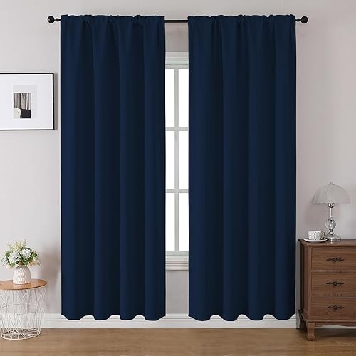 Miniatura 38 de CUCRAF Cortinas opacas de 84 pulgadas de largo, juego de 2 paneles para dormitorio, cortina con bolsillo para barra negro que oscurece la habitación