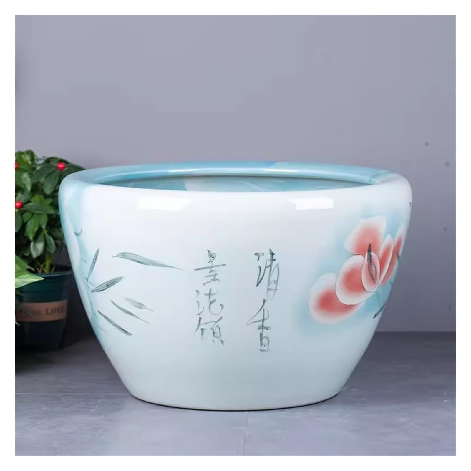 Mały Chiński tradycyjny ceramiczny zbiornik na ryby niebieski liść lotosu kwiat lotosu zbiornik na ryby hodowlane na zewnątrz w pomieszczeniu salon Feng Shui dekoracyjny zbiornik na ryby zbiornik na ż