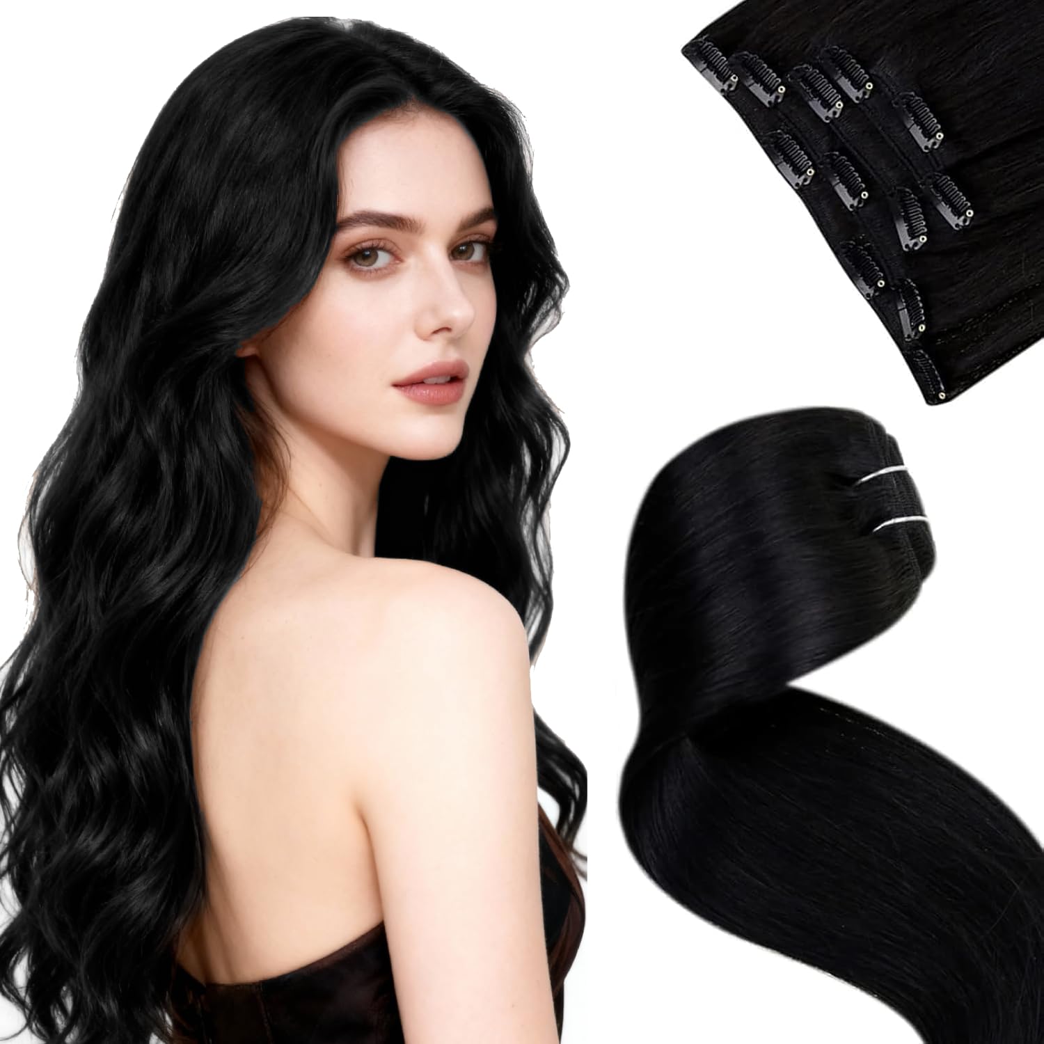 LaaVoo Hair Extensions Clip in Real Human Hair Brown Clip in Hair Extensions Dark Brown Full Head 16 Inch 120g 7pcs Remy Straight Hair Double Weft #4 — view 86
