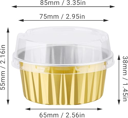 Miniatura 3 de EUSOAR Mini sartenes de aluminio con tapas, paquete de 30 moldes desechables de papel de aluminio dorado de 5 onzas para cupcakes, moldes para