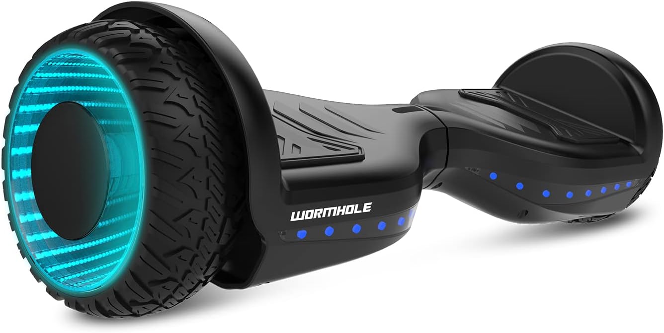 WORMHOLE Hoverboard with Bluetooth Speaker, 6.5" Shining All Terrain Wheels and Vibrant LED lights, UL2272 Certified self balancing scooter with complimentary hover board bag and Range up to 12km/h