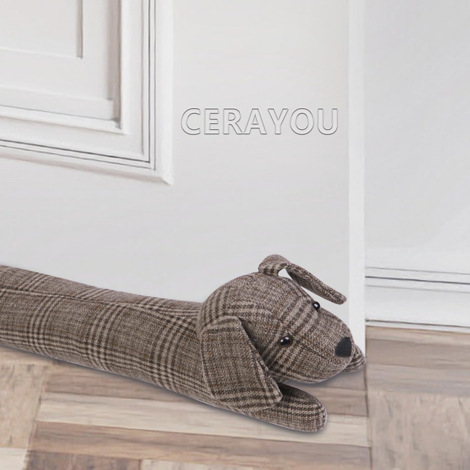 CERAYOU 36 Inch Heavy Duty Under Door Draft Stopper, Cute Animals Shape Door & Window Draft Guard to Save Energy, Decorative Weighted Bottom Insulation Stopper Noise Air Wind Dust Blocker, Plaid Dog