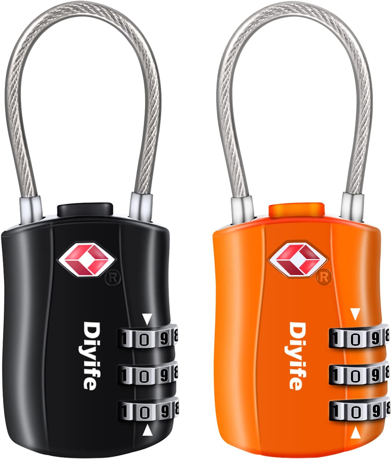 TSA Luggage Locks, [Newest Version][2 Packs] Diyife 3-Digit Security Padlock, Combination Padlocks, Code Lock for Travel Suitcases Luggage Bag Case etc.(Black&Orange)