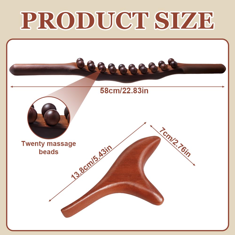 Gua Sha Wooden Therapy kijek do masażu, HOVCEH 20 koralików, drewniany pręt do masażu, do masażu powięzi, do masażu stóp i rąk, narzędzie do rozluźniania mięśni