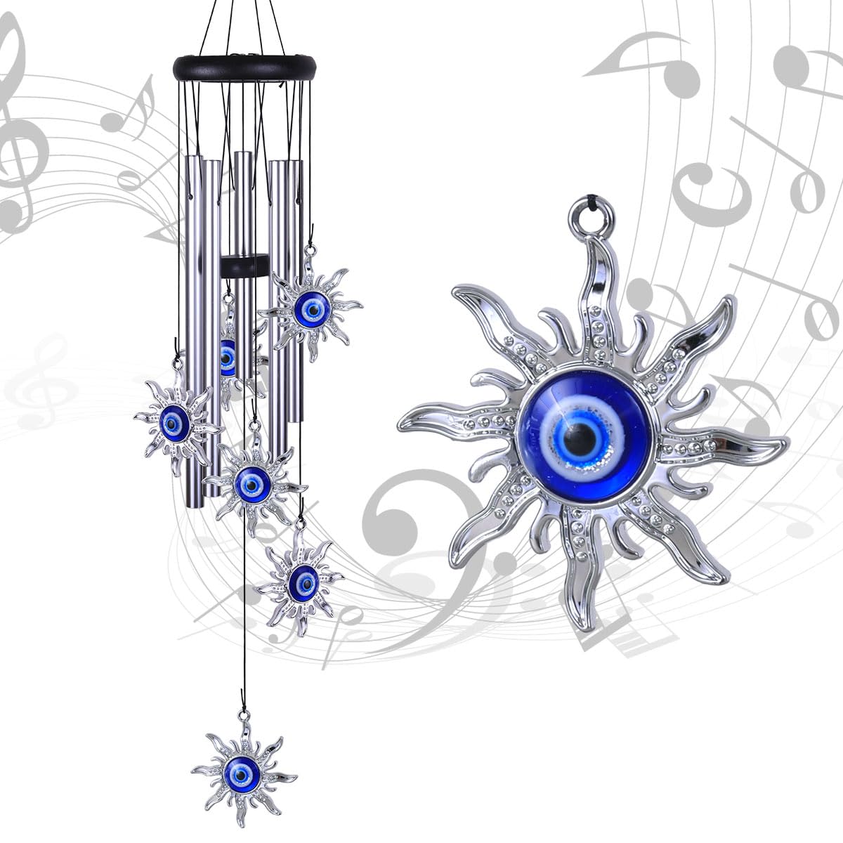 Sponsored Ad - Blue Evil Eye Sun Wind Chimes Outdoor Decor, Mobile Sun Evil Eye Windcatcher, Evil Eye Sun Wind Bells, Sun Blue Evil Eye Amulet Wind Chimes for Home, Gift for Mom, Balcony, Patio, Garden Decoration