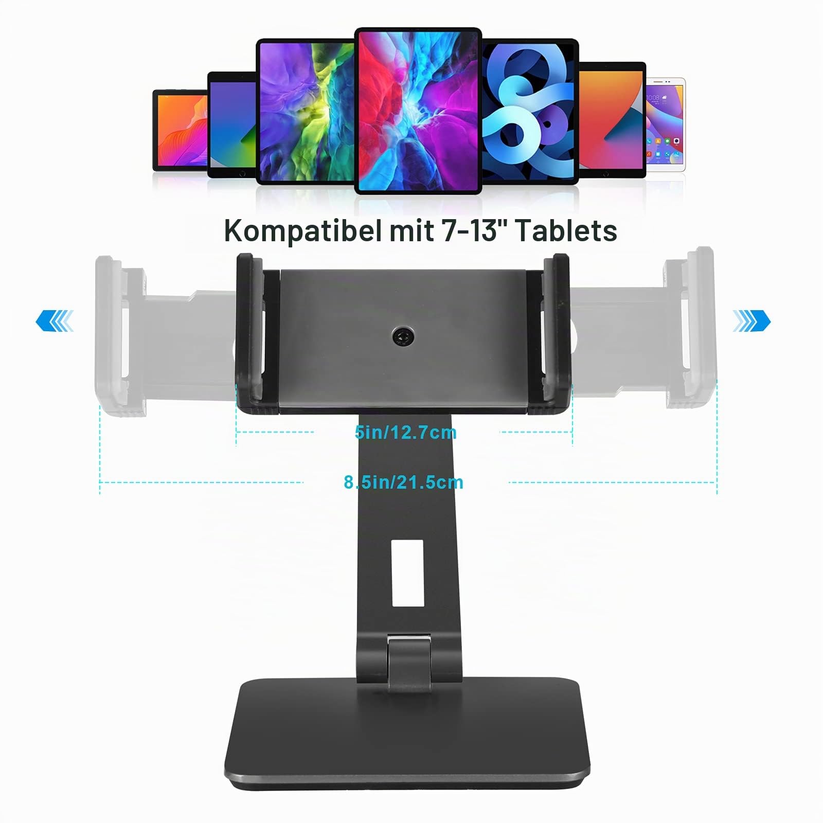Tablet Ständer Verstellbar & Faltbar, Schwerer Aluminium Tablet Halterung Halter Tisch, kompatibel mit iPad Pro/Air/Mini, Samsung Tab, Surface Pro, Kindle Fire (7-13 Zoll) (Dunkelgrau)