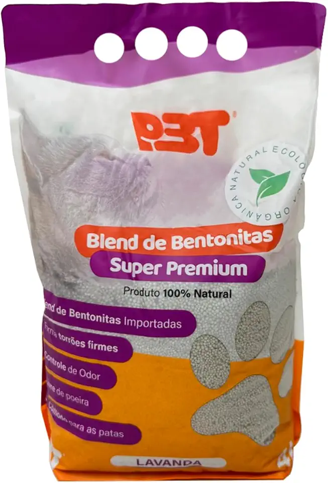 Areia Granulado de Bentonita Super Premium Blend Importado P3T com Aroma de Lavanda Areia para Gatos 4kg