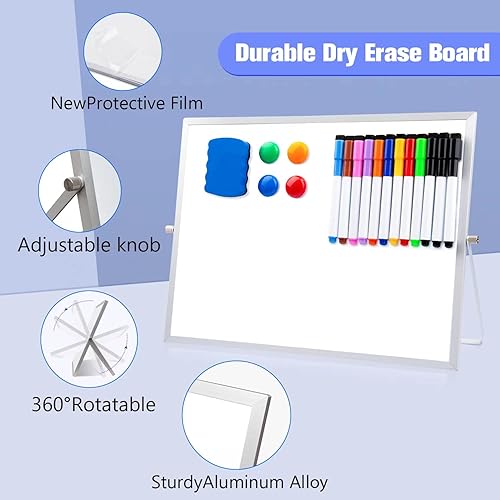 Miniatura 4 de Pizarra blanca de borrado en seco, pizarra blanca magnética grande de escritorio de 16 x 12 pulgadas con soporte, pizarra blanca portátil de doble