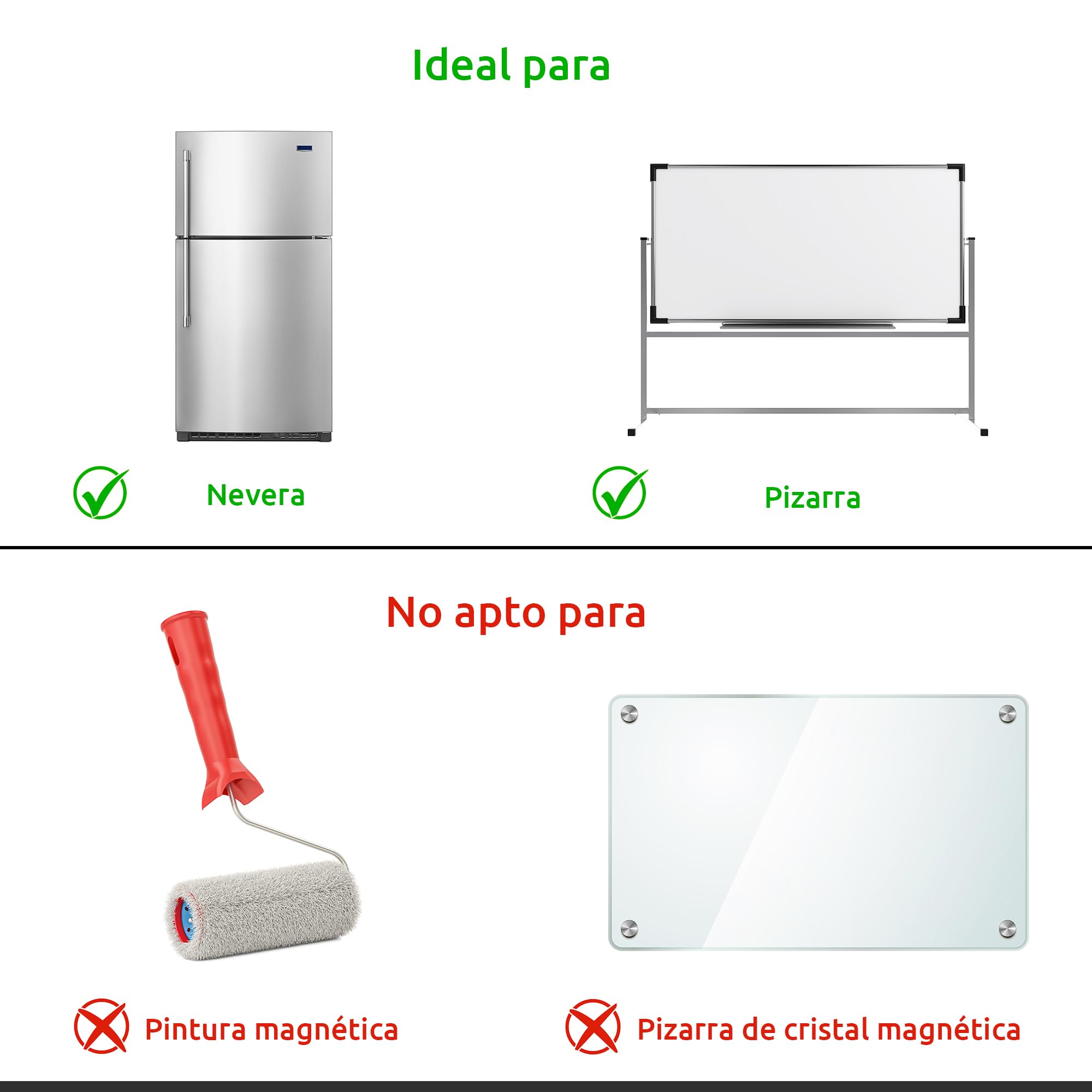 ECENCE 40 Cintas magnéticas reescribibles 100mmx30mm Blanco Tiras adhesivas recortables