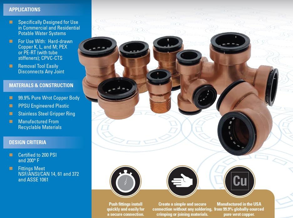 Image of NIBCO Fig No P604, 3 /4 in. Copper Wrot Racer Push-to-Connect Male Adapter