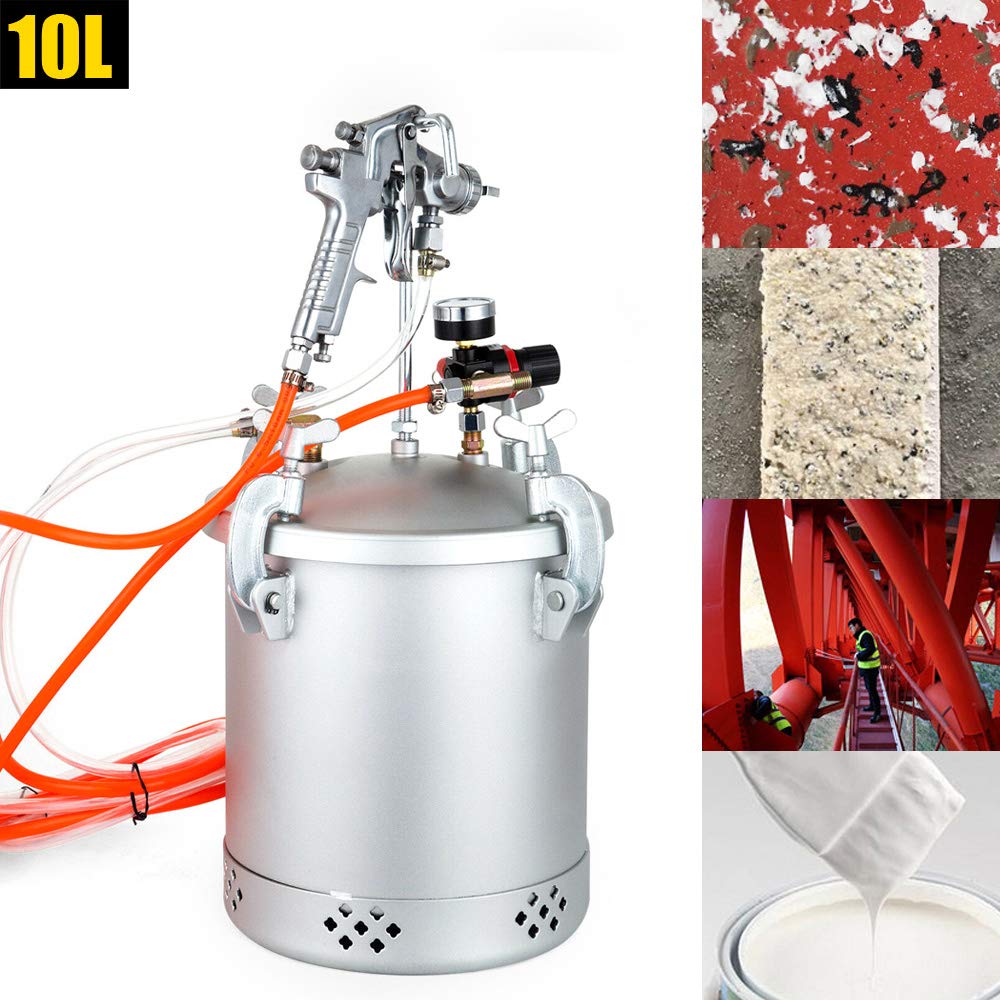 Olla de pulverización de 10 L con boquilla de 3,0 mm y válvula de seguridad – Depósito de pintura profesional para automóvil, madera, látex, aceite e imprimación, incluye regulador de aire y accesorio