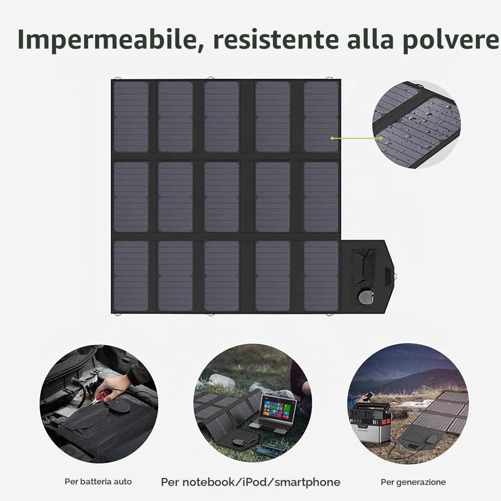 Caricabatterie solare ALLPOWERS 100W Pannello solare pieghevole(Dual 5v USB con tecnologia i-Solar + uscita 18v DC) Pannello solare portatile per laptop, tablet, cellulare,Centrale elettrica portatile