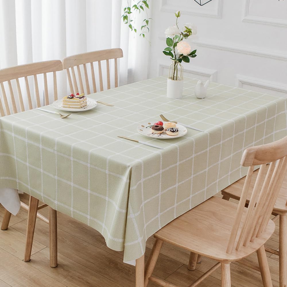 TruDelve Heavy Duty Vinyl Tablecloth Sage Green Plastic Table Cloth Spring Square Tablecloths Waterproof Outdoor Picnic Tables Cover (54'' x 54'',