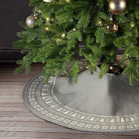 Grey Christmas Tree Skirt 92cm 36inch Large Christmas Tree Skirts Mat Xmas Holiday Home Decorations Christmas Tree Decorations Knitted Christmas Tree Skirt Base Cover Cover
