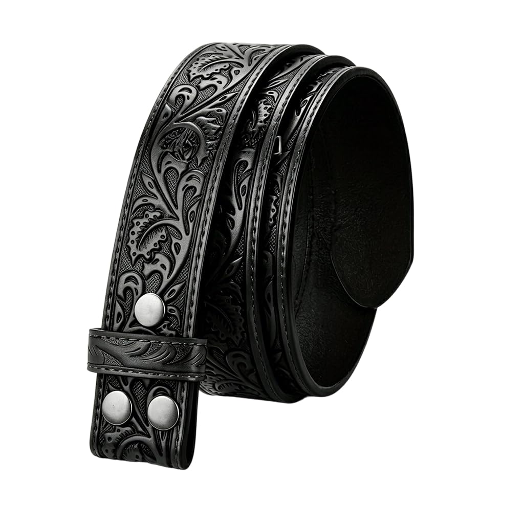 Western Leather Belt Strap for Men Floral Embossed Snap On Design for Jeans and Daily Wear-image-16