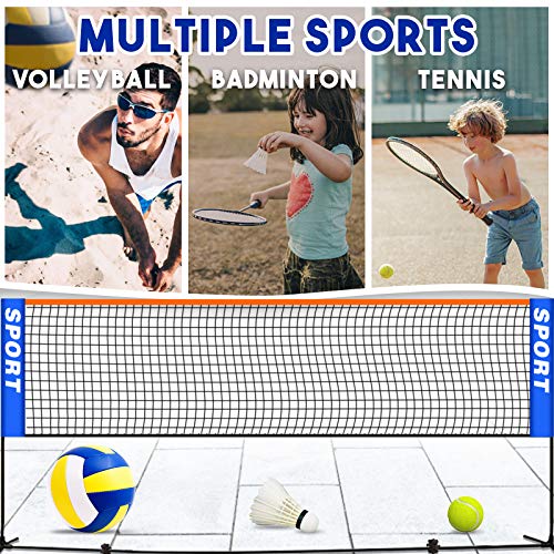 14FT Portable Volleyball Net Set, Height Adjustable Nylon Badminton Net with Stand and Carry Bag, Sports Net For Indoor/Outdoor Tennis Soccer Pickleball Kids Volleyball Backyard Beach Driveway