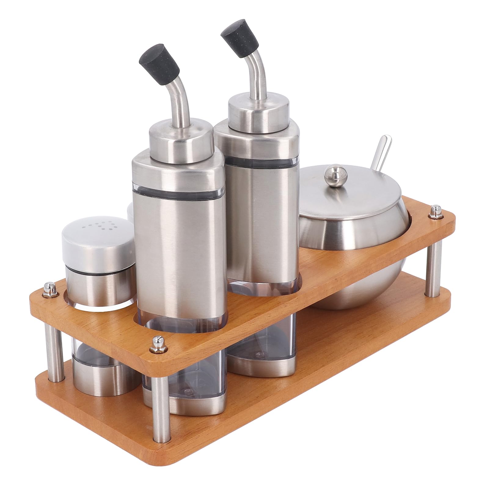 Demeras Set di Bottiglie di Aceto di Olio, Pratico Set di Dispenser di Aceto di Olio con Base in Legno per Spezie