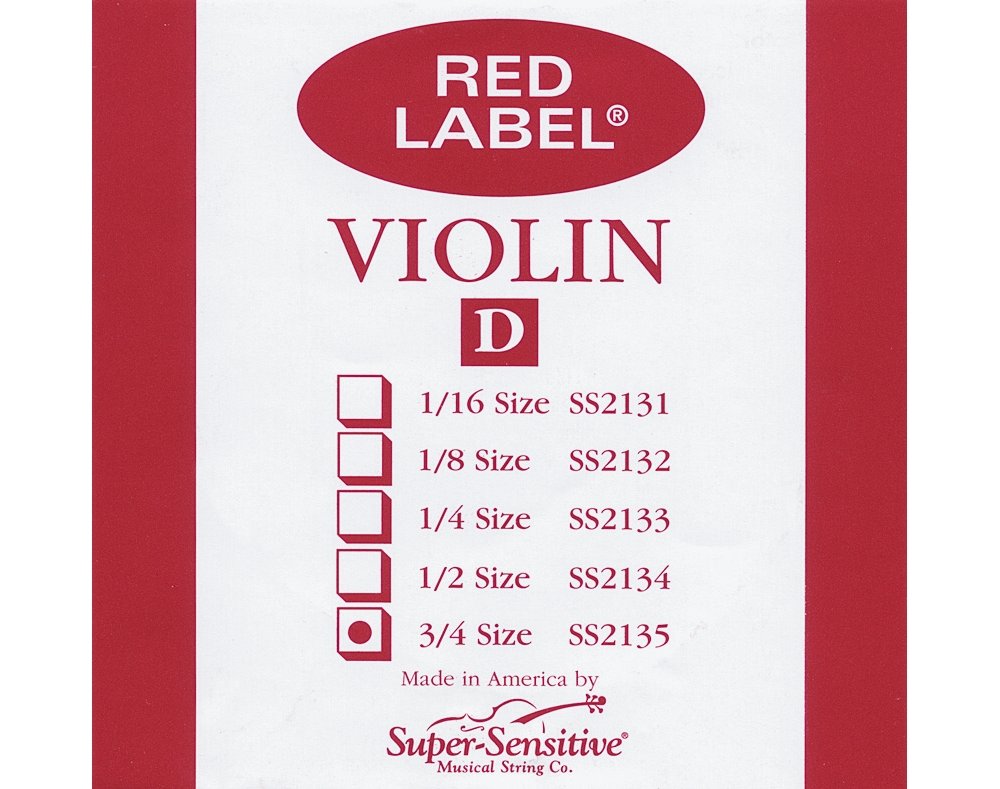 Super Sensitive Red Label Violin D String 3/4 Medium