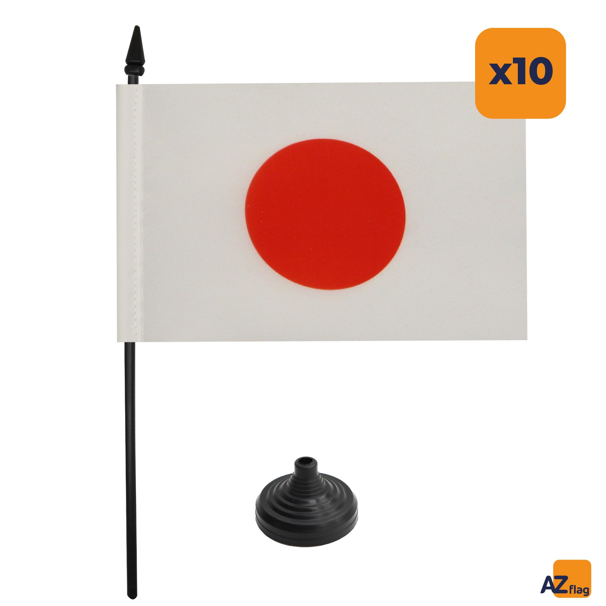 AZ FLAG - 10 banderas de mesa japonesas 15 x 10 cm, 10 mini banderas japonesas de oficina 100% poliéster con mástil de 25 cm y base de plástico negro