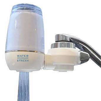 Water Stream by Little Luxury, Luxury Home Tap Water Filter, Ceramic & Carbon Filter 1 Filter Included, Reduces Lead, Chlorine & More, Fits Standard Faucets, Vertical Faucet Mount, Refreshing Water