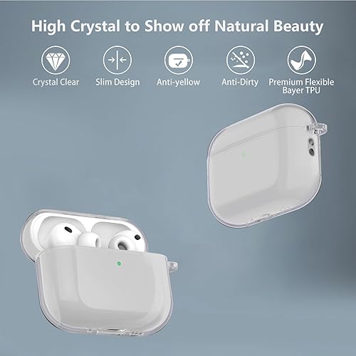Vista 9 de Funda para Airpods Pro 2 con purpurina transparente, protector transparente de TPU suave para Airpod Pro de 2ª generación, protección completa