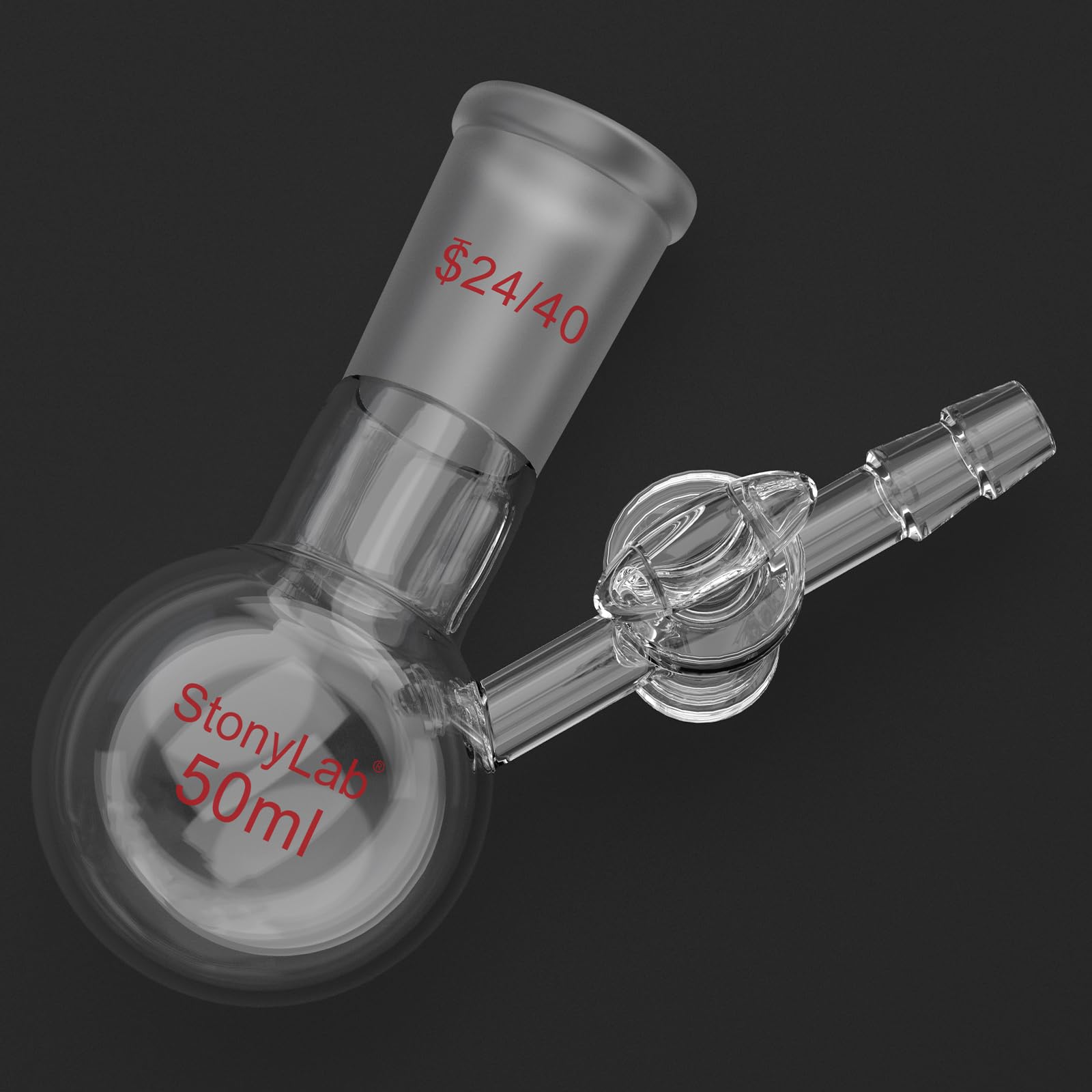 stonylab Pallone di Reazione con Rubinetto in Vetro, Giunto 24/40, Pallone a Fondo Tondo Monocollo in Vetro Borosilicato, per Esperimenti e Applicazioni in Laboratorio, 50 ml