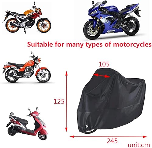 Miniatura 3 de Funda para motocicleta, impermeable, resistente al viento, protección contra todo tipo de clima, agujeros de bloqueo plateados antirrobo y bolsa de