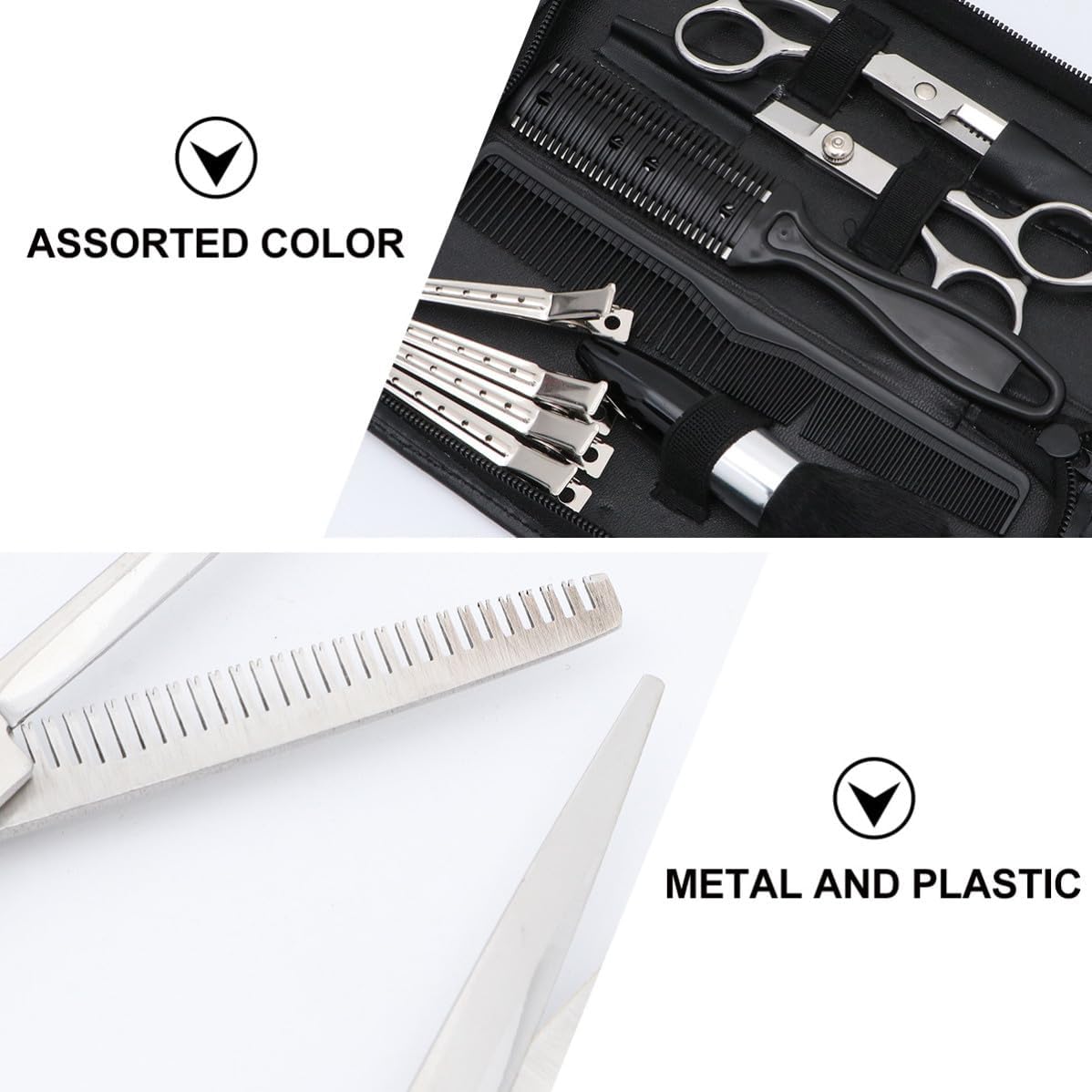 Hair Cutting Scissors for Metal and Plastic and Comfortable to Hold Handle Design 7pcs Thinning Shears with Hairdressing Tools Kit Professional Salon Use and Families