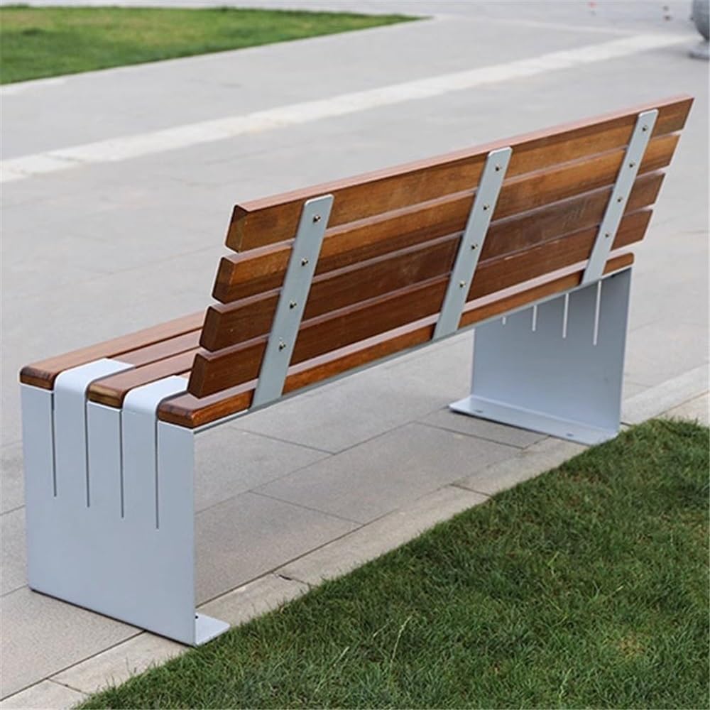 Outdoor Bench Outdoor Backrest Bench, Steel Garden Benchs with Wooden Chair Surface, for Balcony Terrace Leisure Park Garden Bench
