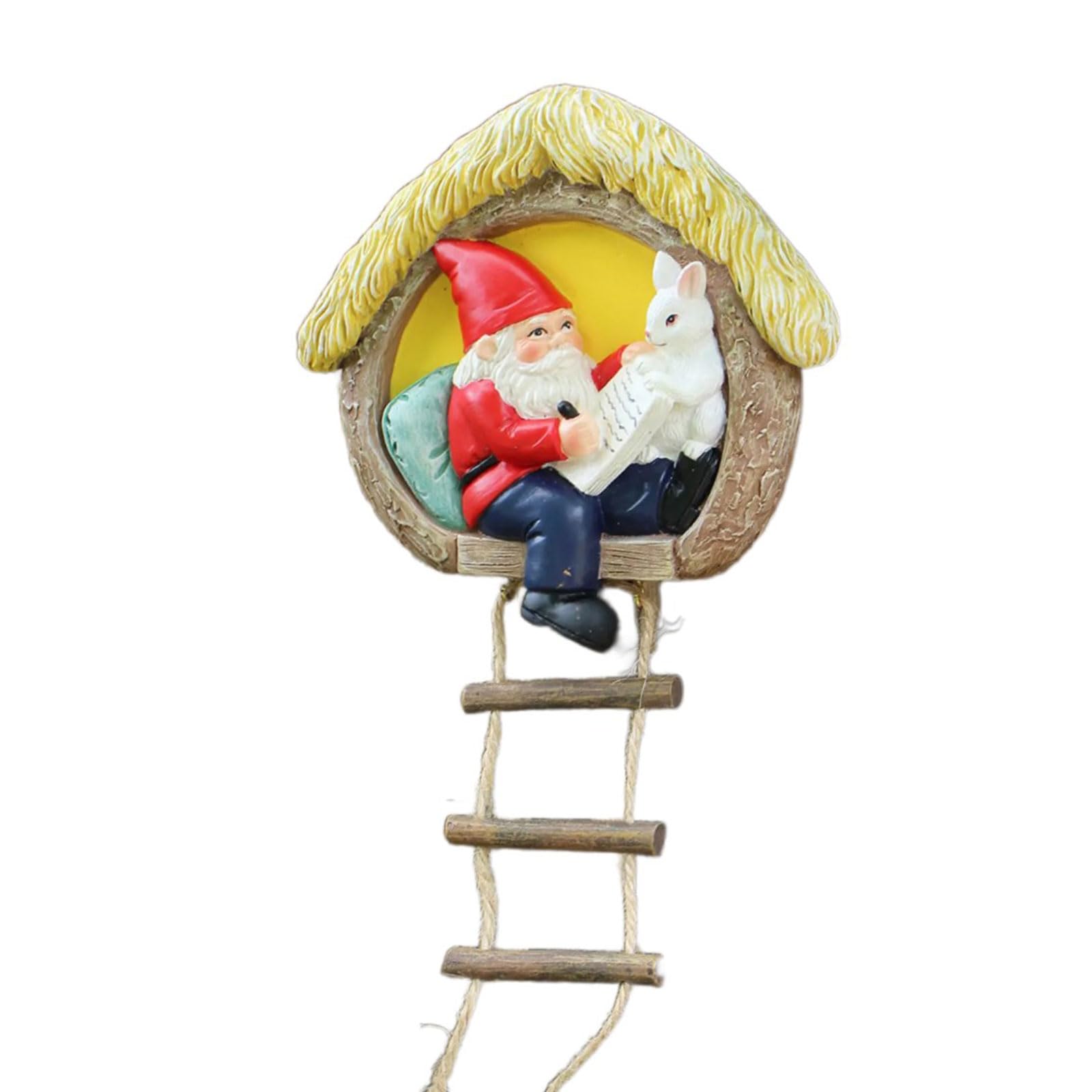 Hsioluted Artistic Garden Sculpture Ornaments Dwarf Figurine Simulation Statue for Desktop and Outdoor Tree Decoration Dwarf and Rabbits Decoration