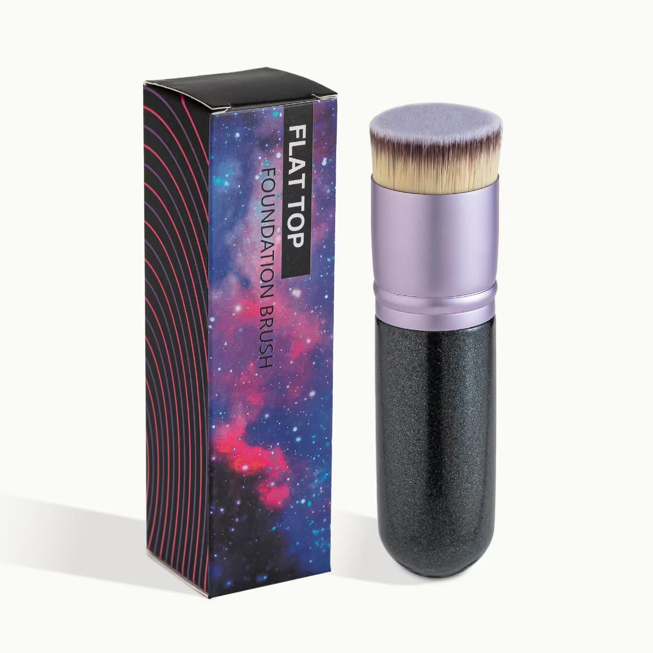 Pennello per fondotinta a doppia testa, nero, in fibra sintetica con applicatore in spugna, design a doppia estremità per l'applicazione di fondotinta liquido e BB Cream (viola)