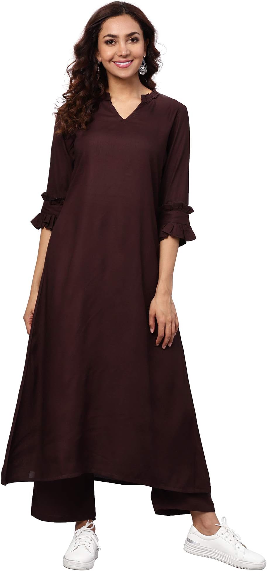 Idalia Women's Maroon A-line Rayon Kurta With Palazzo Pants