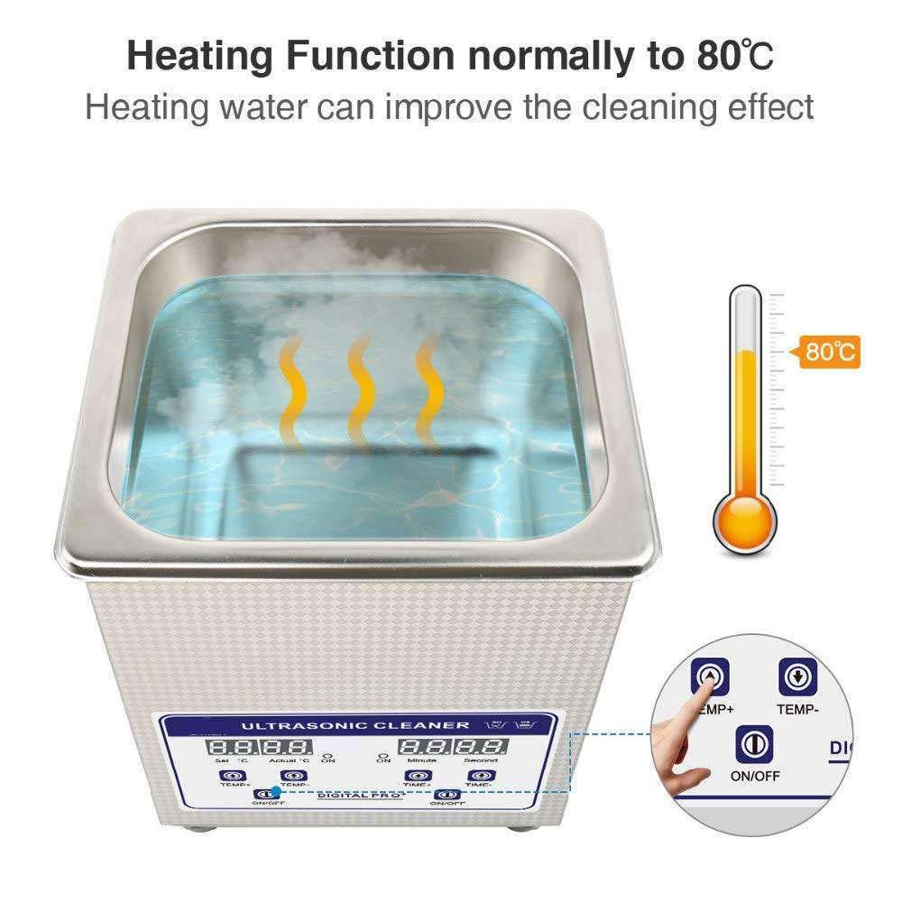 Limpiador ultrasónico Digital de 2 litros, baño Limpiador sónico de Acero Inoxidable de 40 KHz con Calentador y Temporizador (0-30 min), para Limpiar Joyas, Gafas, dentaduras postizas, Monedas, piez